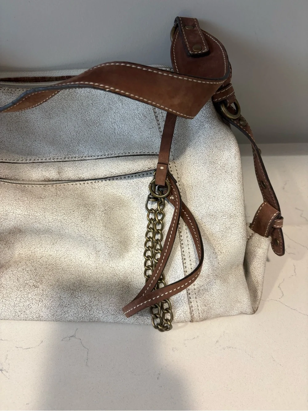 white crackle distressed leather Hype Shoulder Bag